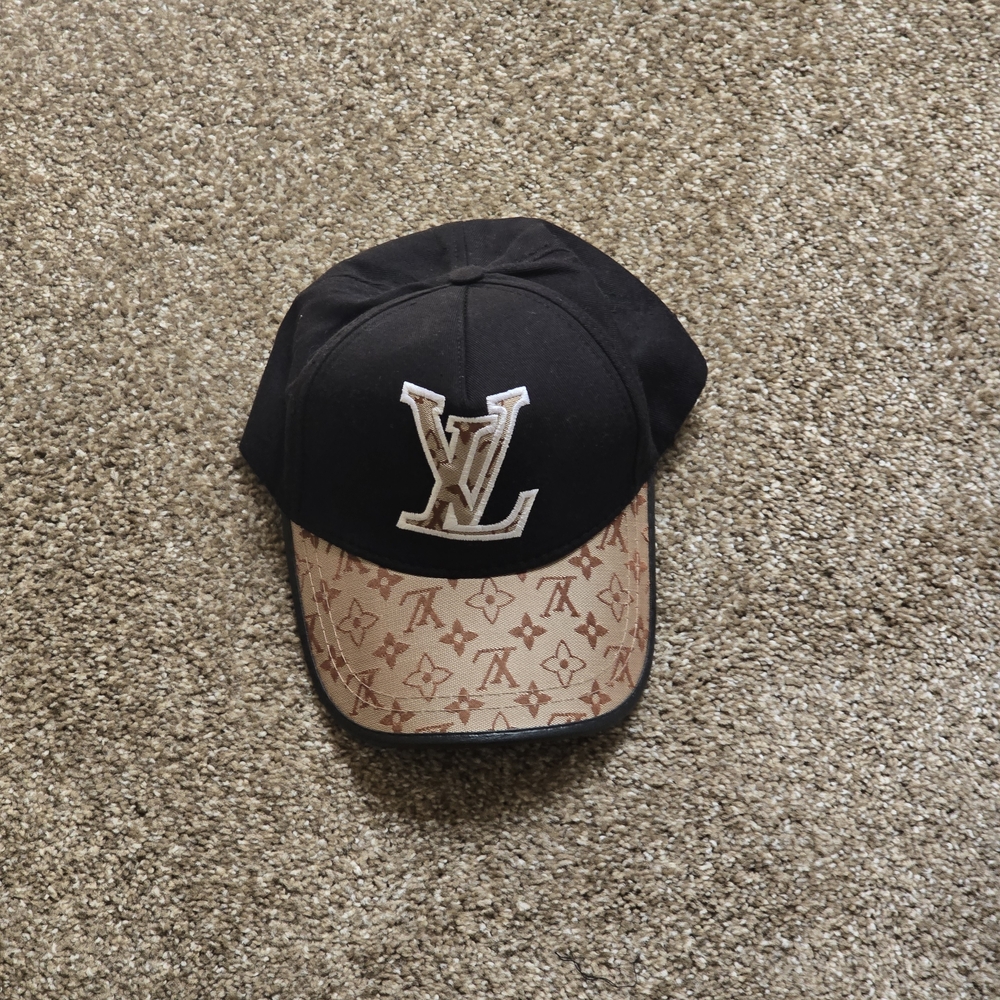 LV Black and Tan Designer-Style Monogram Baseball Cap